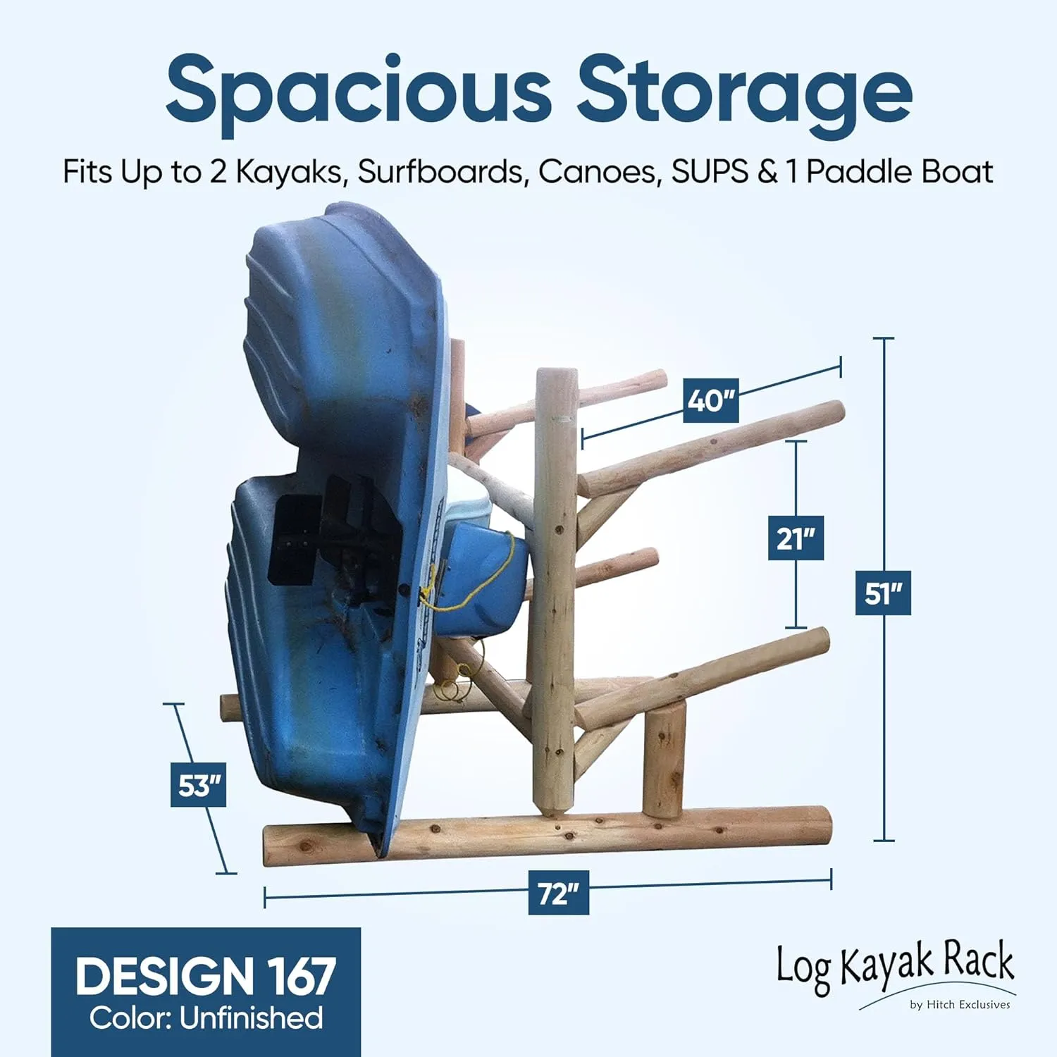 2-Place, One-Sided Kayak & SUP Log Racks   Paddle Boat Storage Rack, Surfboard Stand, Outdoor Storage Rack, SUP Storage Racks, Paddles for Kayaks