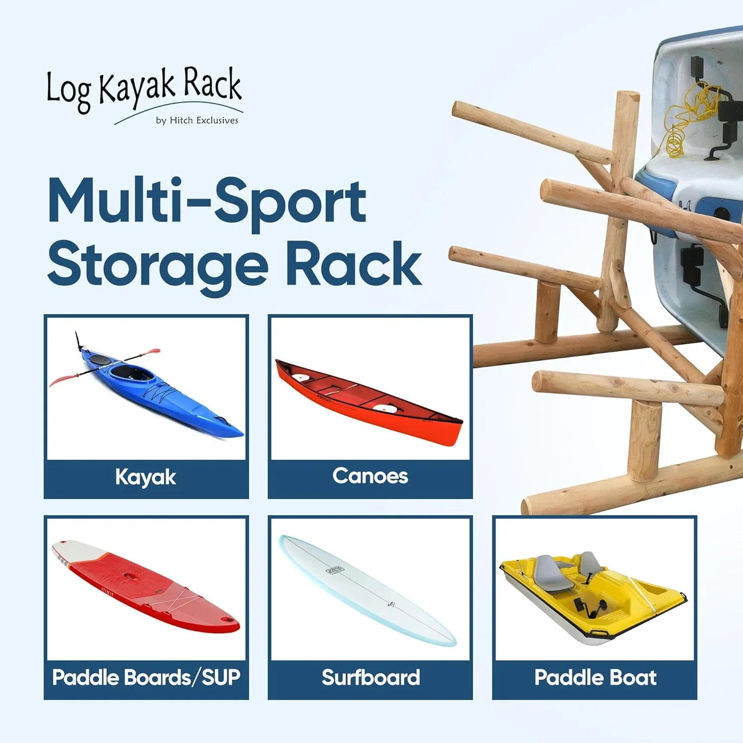 2-Place, One-Sided Kayak & SUP Log Racks   Paddle Boat Storage Rack, Surfboard Stand, Outdoor Storage Rack, SUP Storage Racks, Paddles for Kayaks