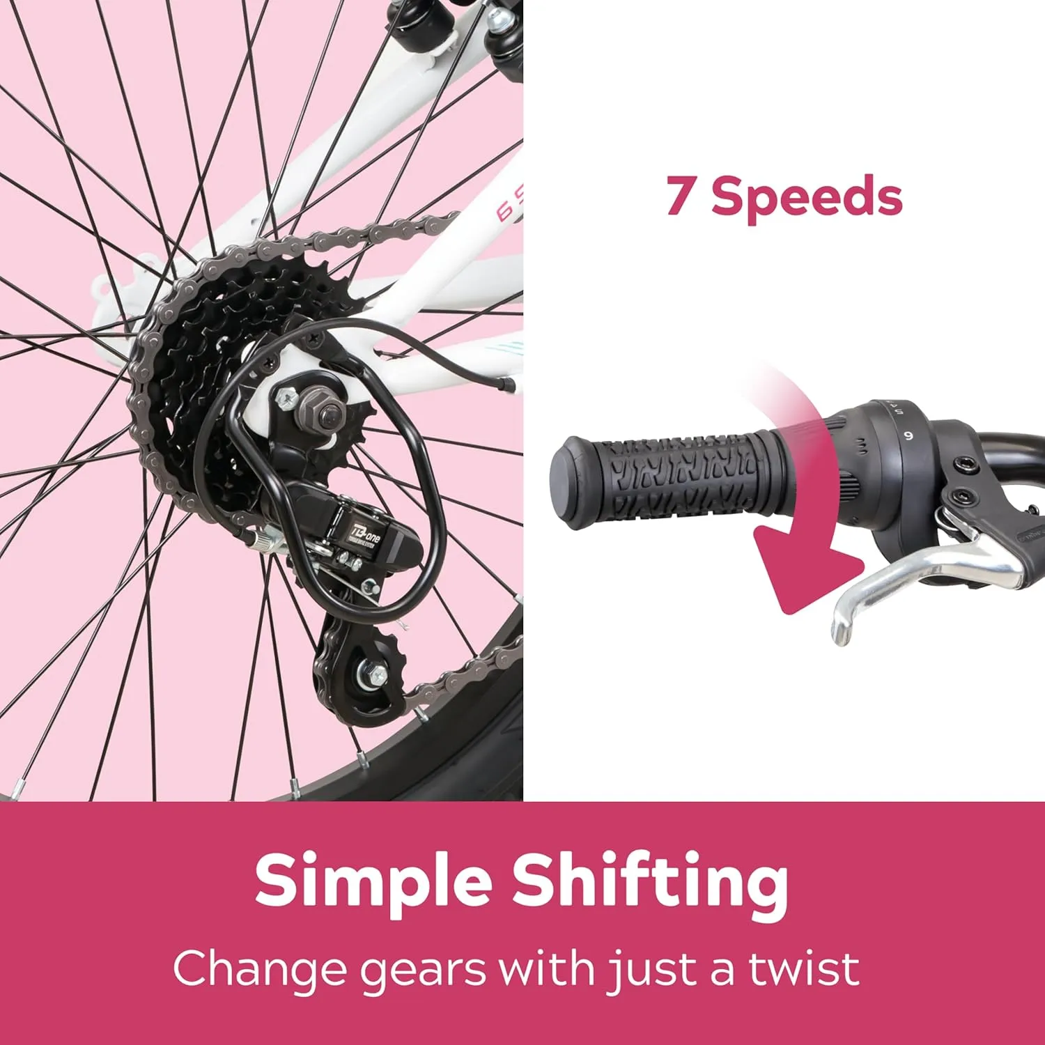 Cavern Mountain Bike for Youth or Adult Boys Girls, 7 or 21-Speed Twist Shifter Options, 20/24/26-Inch Wheels, 11 to 17.5-Inch Steel Frame, Front Suspension, Kickstand Included