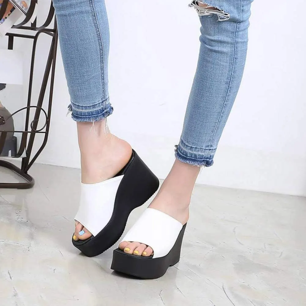 epdavin Women's Simple Comfy Open Toe Platform High Heel Slippers Slides Shoes