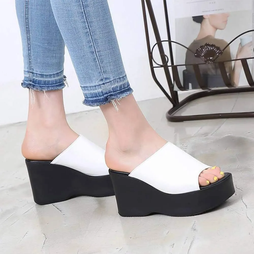 epdavin Women's Simple Comfy Open Toe Platform High Heel Slippers Slides Shoes
