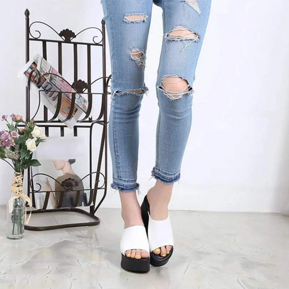 epdavin Women's Simple Comfy Open Toe Platform High Heel Slippers Slides Shoes