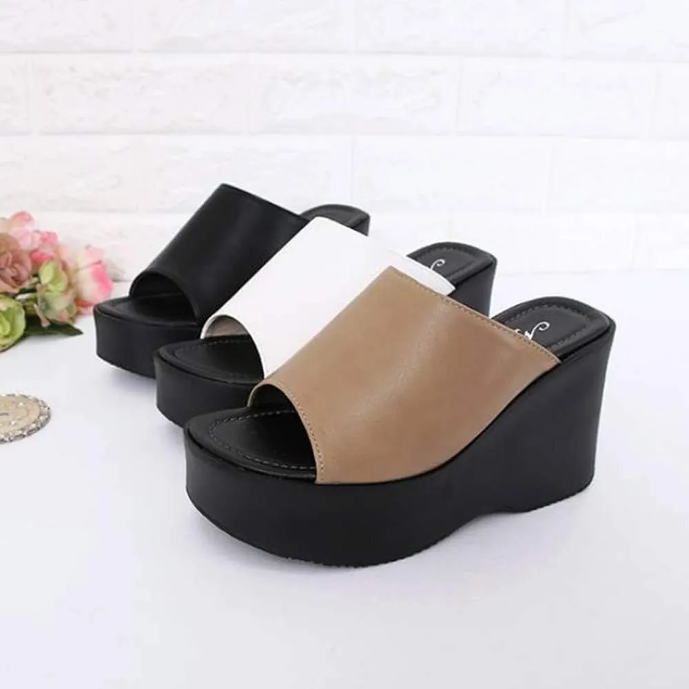 epdavin Women's Simple Comfy Open Toe Platform High Heel Slippers Slides Shoes
