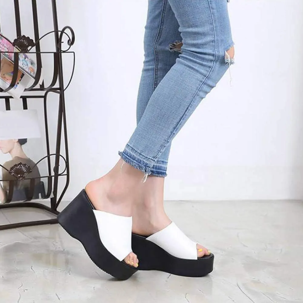 epdavin Women's Simple Comfy Open Toe Platform High Heel Slippers Slides Shoes