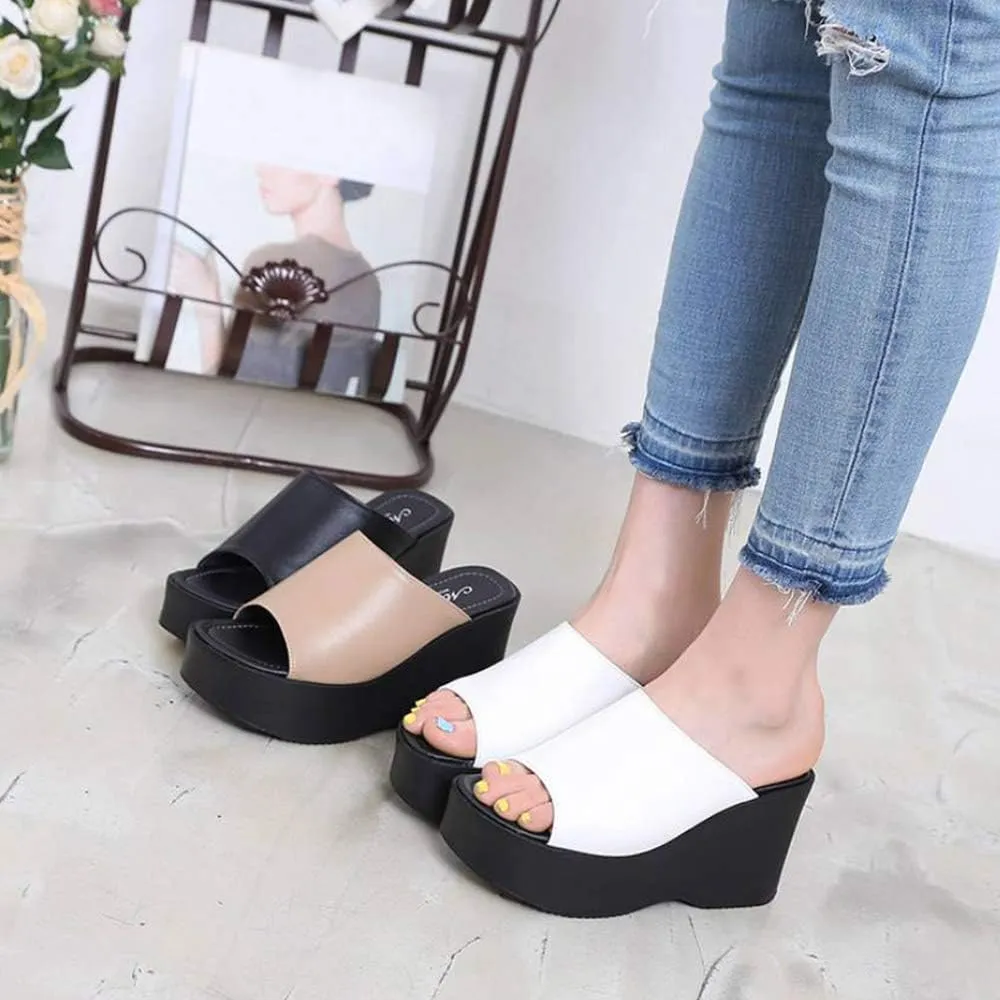 epdavin Women's Simple Comfy Open Toe Platform High Heel Slippers Slides Shoes