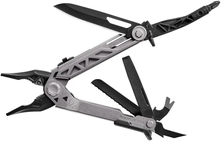 Gerber Gear Center-Drive Multitool - Includes 3.25 Outboard Knife, Pliers, Pry Bar, Bottle Opener & Awl - Comes with Bit Set & Sheath - Made in USA - Silver & Black