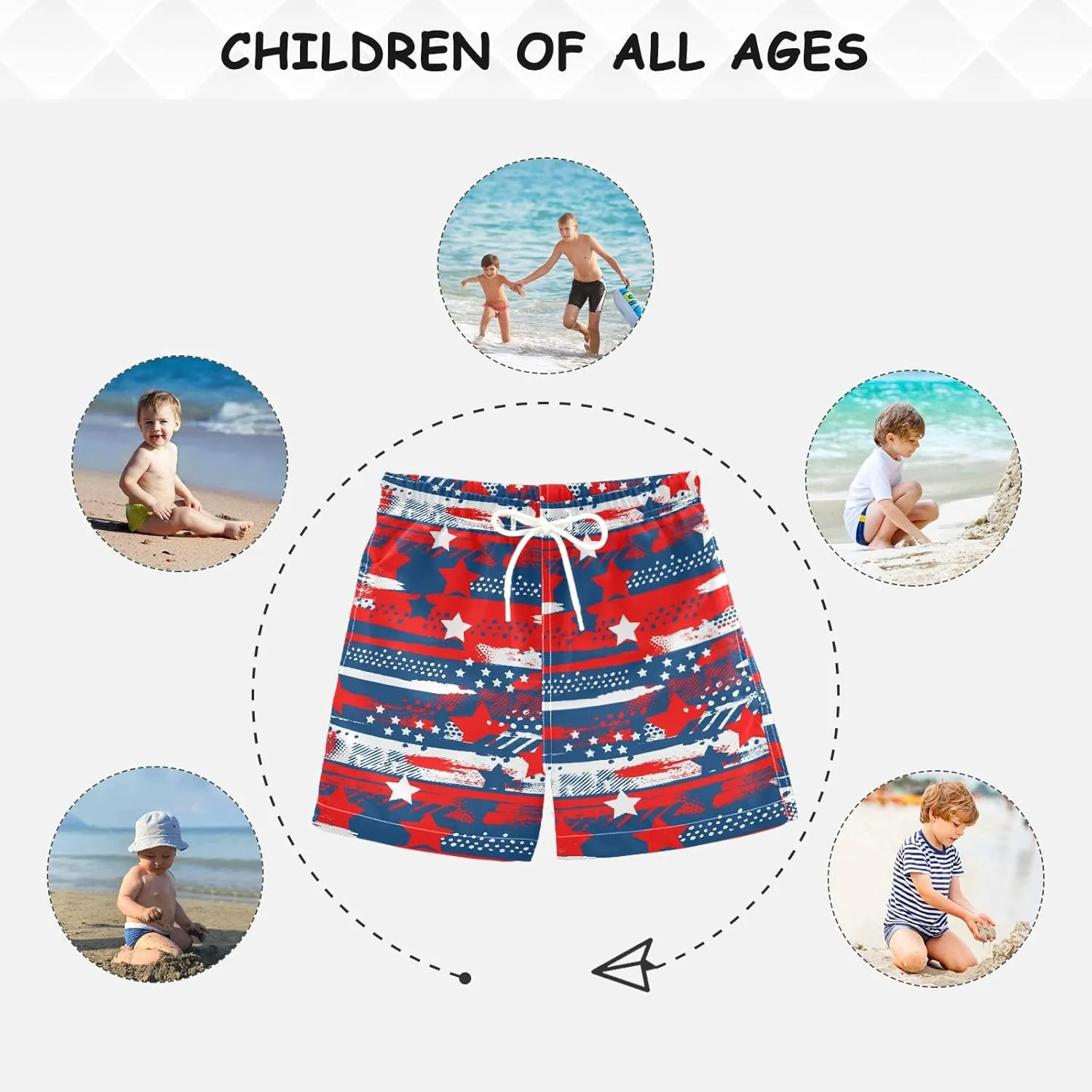 JUNZAN Abstract Independence Day Star Swim Trunks Boys Quick Dry Swim Board Shorts Kids Toddler Teens Beach Vacation 2T