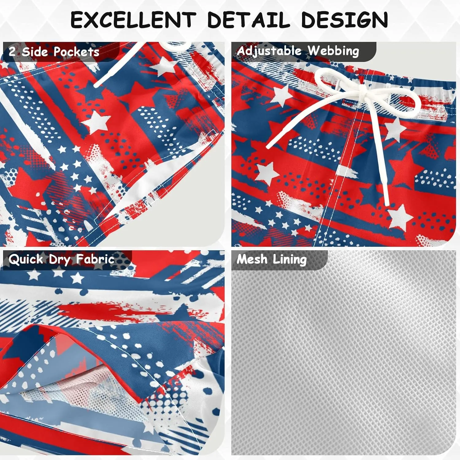 JUNZAN Abstract Independence Day Star Swim Trunks Boys Quick Dry Swim Board Shorts Kids Toddler Teens Beach Vacation 2T