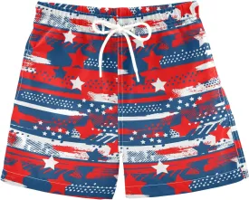 JUNZAN Abstract Independence Day Star Swim Trunks Boys Quick Dry Swim Board Shorts Kids Toddler Teens Beach Vacation 2T