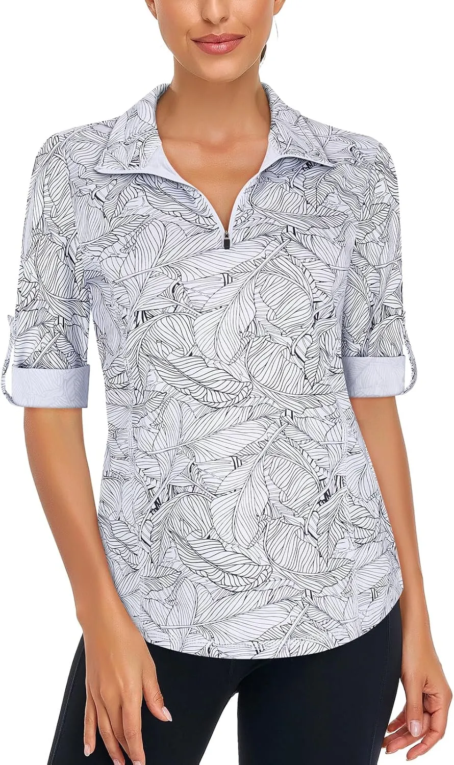 LURANEE Womens 3/4 Roll Sleeve 1/4 Zip Pullover Golf Shirts Athletic Hiking Running Workout Tops UPF 50 