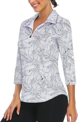 LURANEE Womens 3/4 Roll Sleeve 1/4 Zip Pullover Golf Shirts Athletic Hiking Running Workout Tops UPF 50 