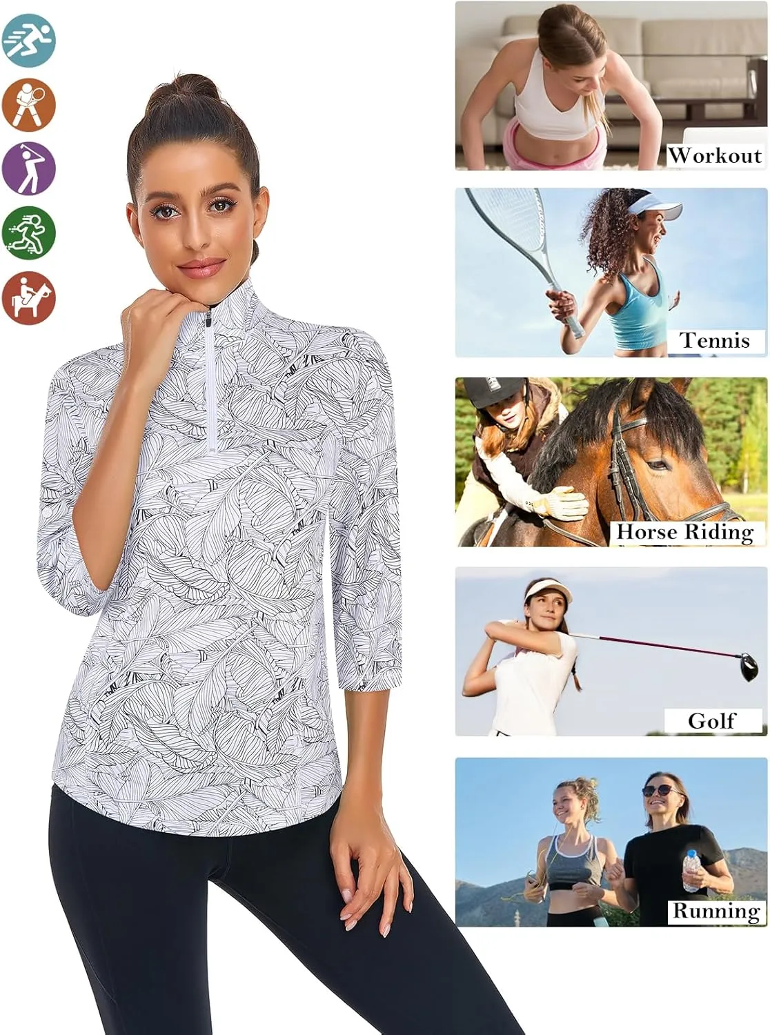 LURANEE Womens 3/4 Roll Sleeve 1/4 Zip Pullover Golf Shirts Athletic Hiking Running Workout Tops UPF 50 