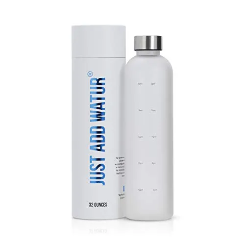 Motivational Water Bottle with Time Marker Reminder, BPA Free Frosted Tritan Plastic, Leakproof and Drop Resistant, 1 Liter 32 Oz (The Original)