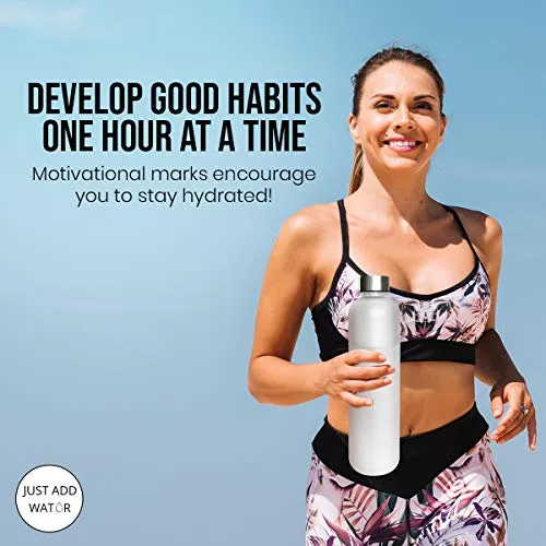Motivational Water Bottle with Time Marker Reminder, BPA Free Frosted Tritan Plastic, Leakproof and Drop Resistant, 1 Liter 32 Oz (The Original)