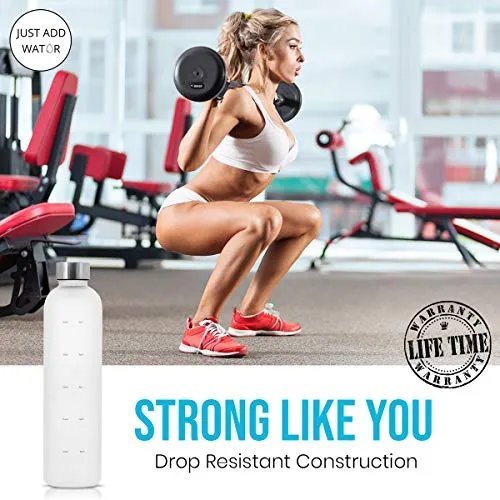 Motivational Water Bottle with Time Marker Reminder, BPA Free Frosted Tritan Plastic, Leakproof and Drop Resistant, 1 Liter 32 Oz (The Original)