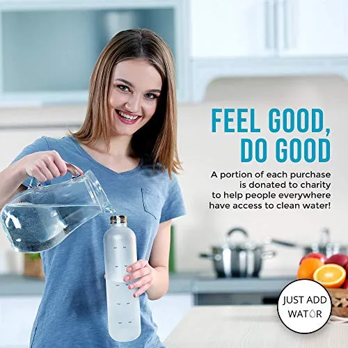 Motivational Water Bottle with Time Marker Reminder, BPA Free Frosted Tritan Plastic, Leakproof and Drop Resistant, 1 Liter 32 Oz (The Original)
