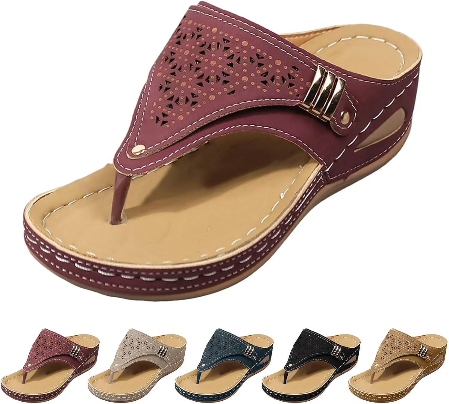 Orthopedic Sandals for Women, Women's Wide Width Flat Sandals with Arch Support, Wedge & Flip Flops, Casual Gladiator Sandals in Faux Leather & Leather, Open Toe, Spring, Summer & Fall