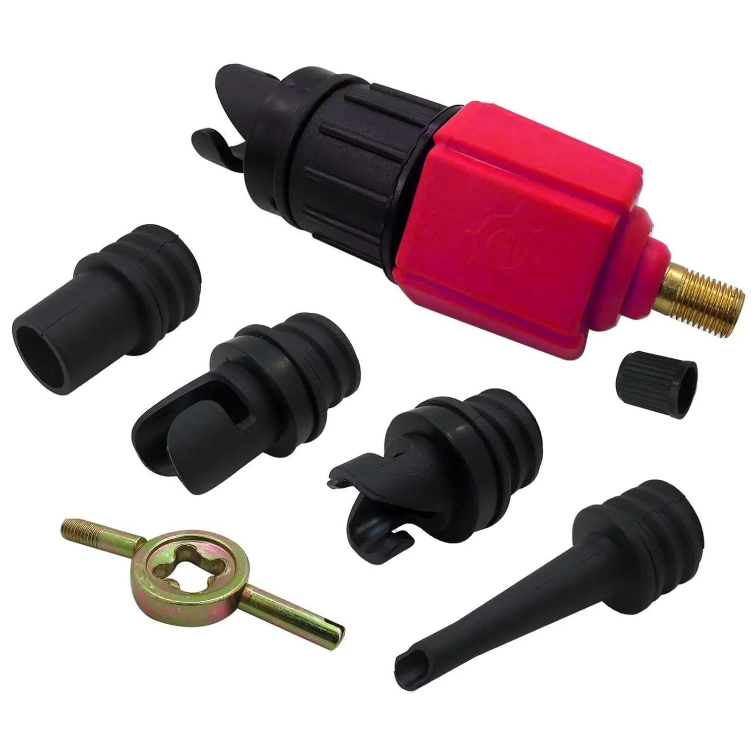 Premium New Inflatable SUP Pump Adaptor Compressor Paddle Board Pump Adapter for Inflatable Boat/Stand Up Paddle Board/Inflatable Bed/Surf Paddle Board, with 4 Air Valve Nozzles, Red