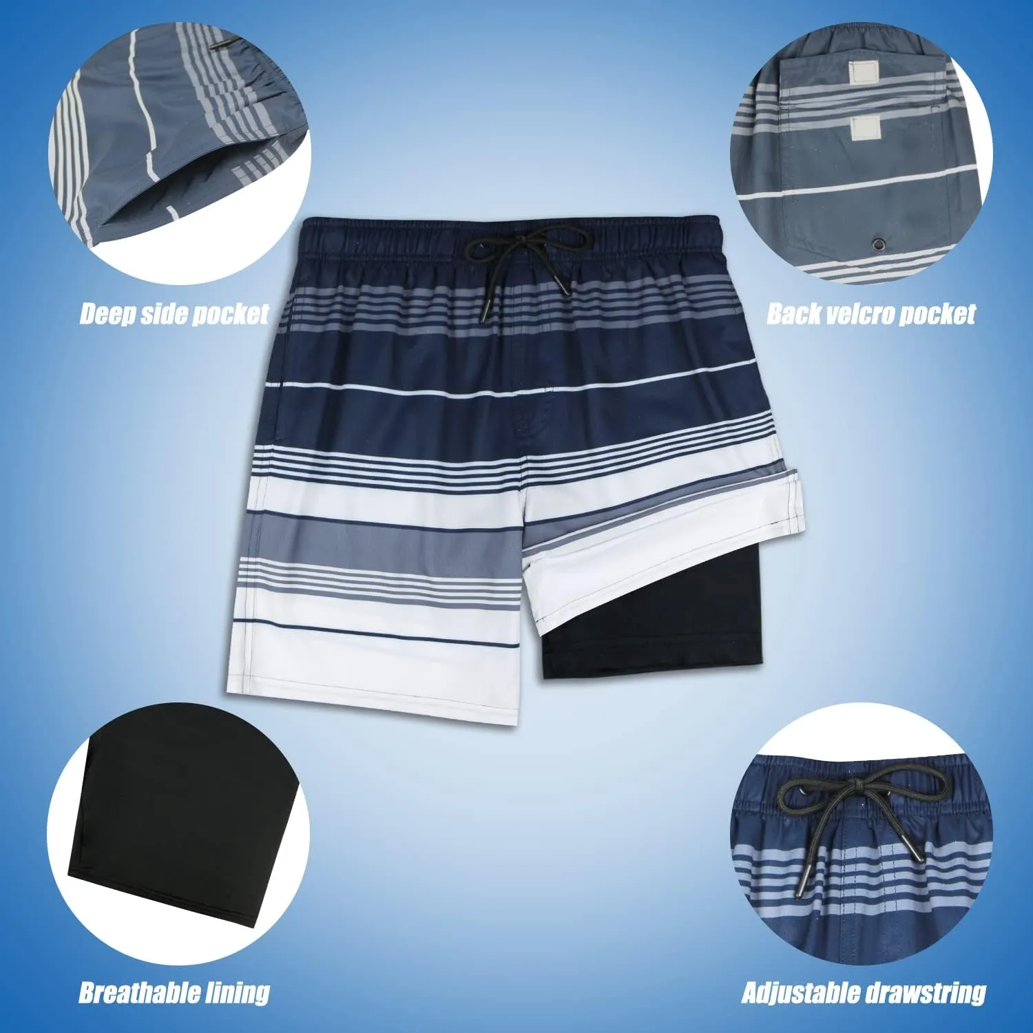 QRANSS Mens Swimming Trunks with Compression Liner 9'' Quick Dry Long Swim Shorts Swimwear Boardshorts with Boxer Brief Liner
