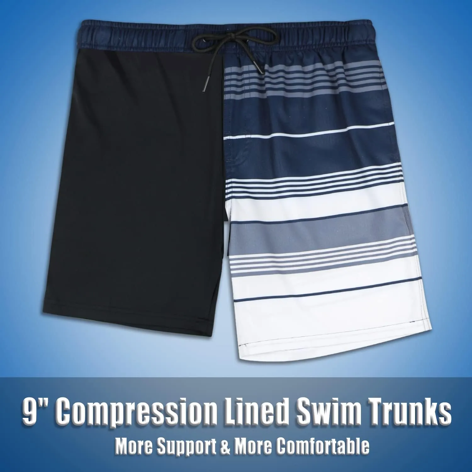 QRANSS Mens Swimming Trunks with Compression Liner 9'' Quick Dry Long Swim Shorts Swimwear Boardshorts with Boxer Brief Liner