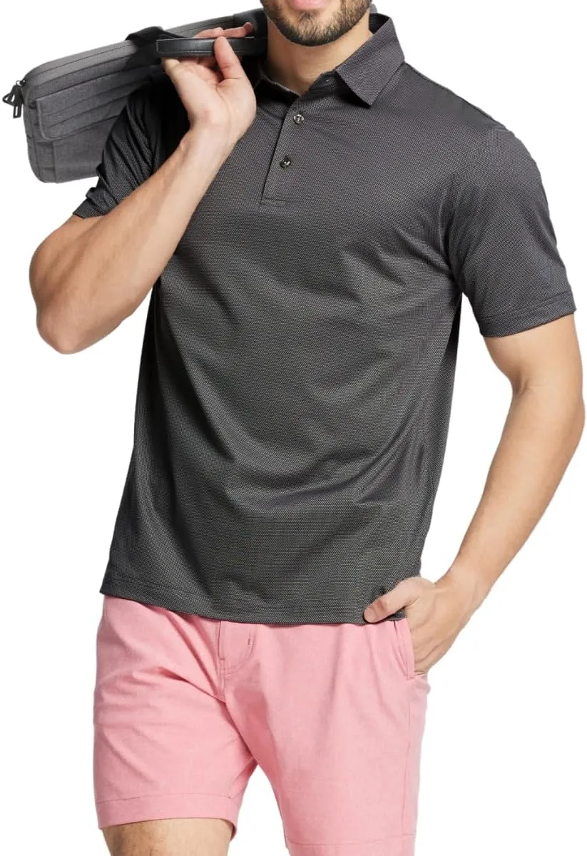 Rouen Mens Golf Shirts Short Sleeve Dry Fit Jacquard Performance Moisture Wicking Casual Pocket Collared Polo Shirts for Men