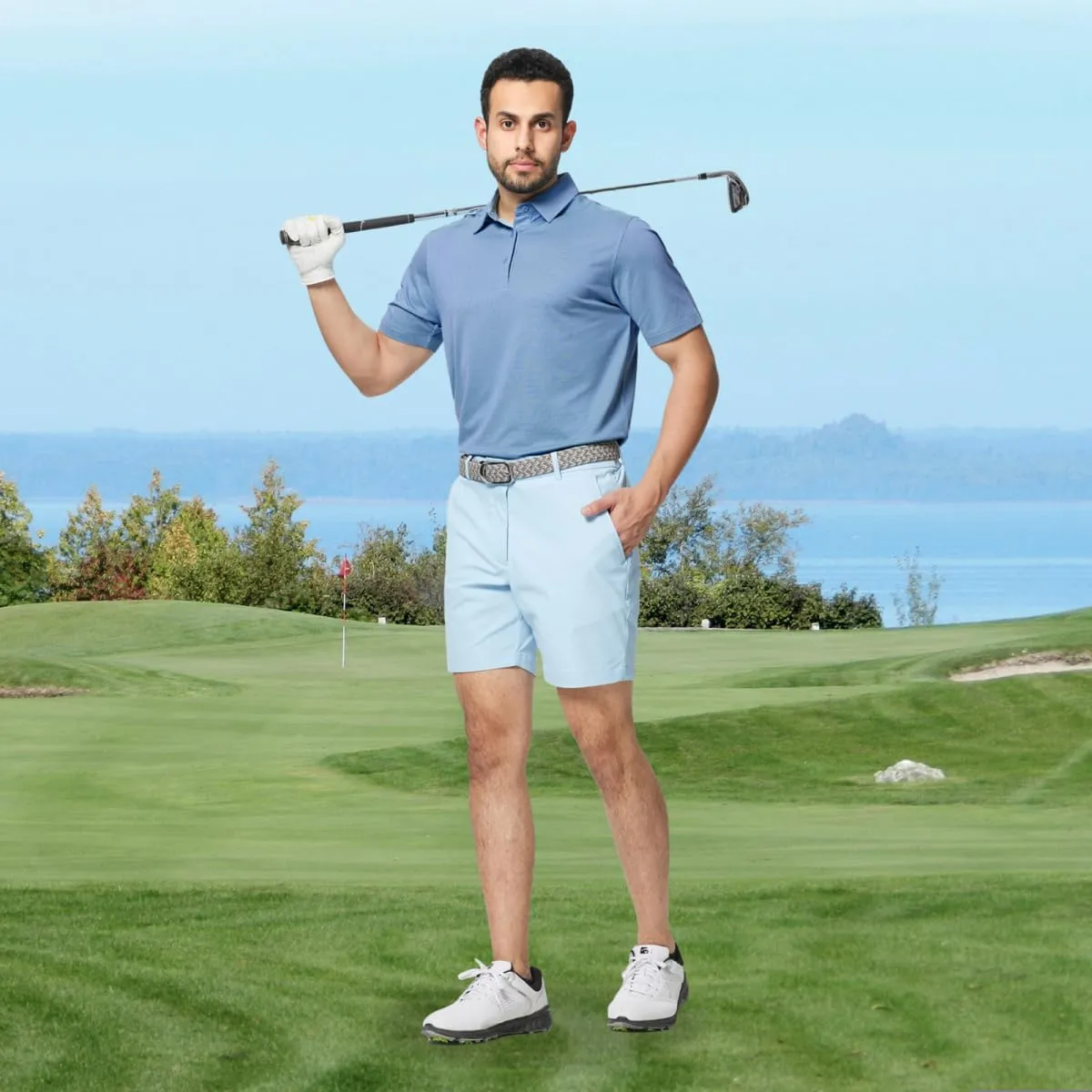 Rouen Mens Golf Shirts Short Sleeve Dry Fit Jacquard Performance Moisture Wicking Casual Pocket Collared Polo Shirts for Men