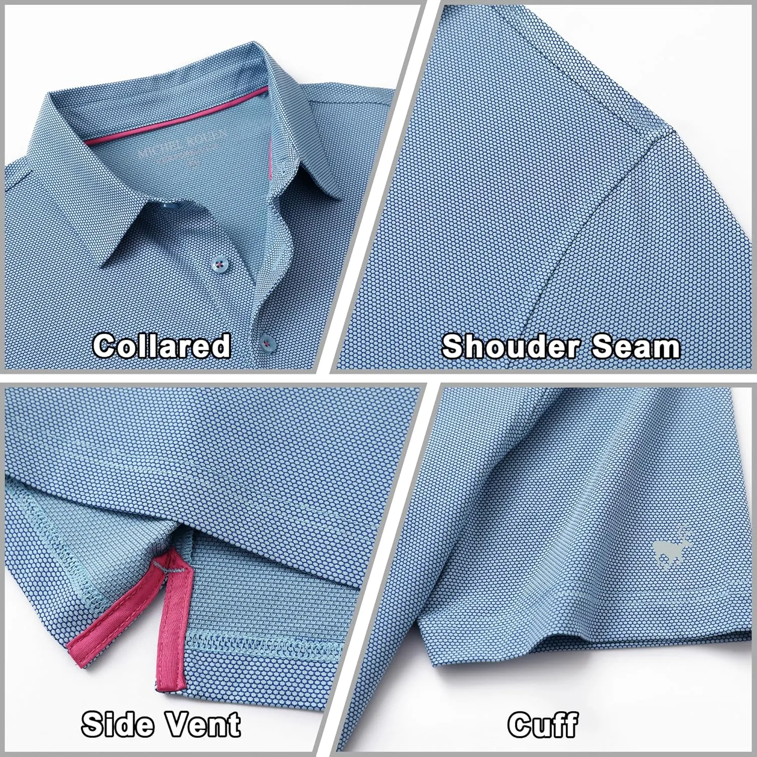 Rouen Mens Golf Shirts Short Sleeve Dry Fit Jacquard Performance Moisture Wicking Casual Pocket Collared Polo Shirts for Men