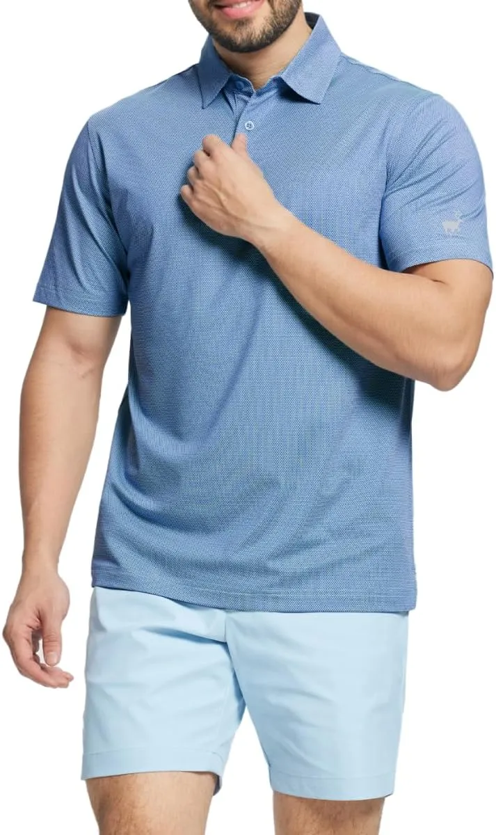 Rouen Mens Golf Shirts Short Sleeve Dry Fit Jacquard Performance Moisture Wicking Casual Pocket Collared Polo Shirts for Men