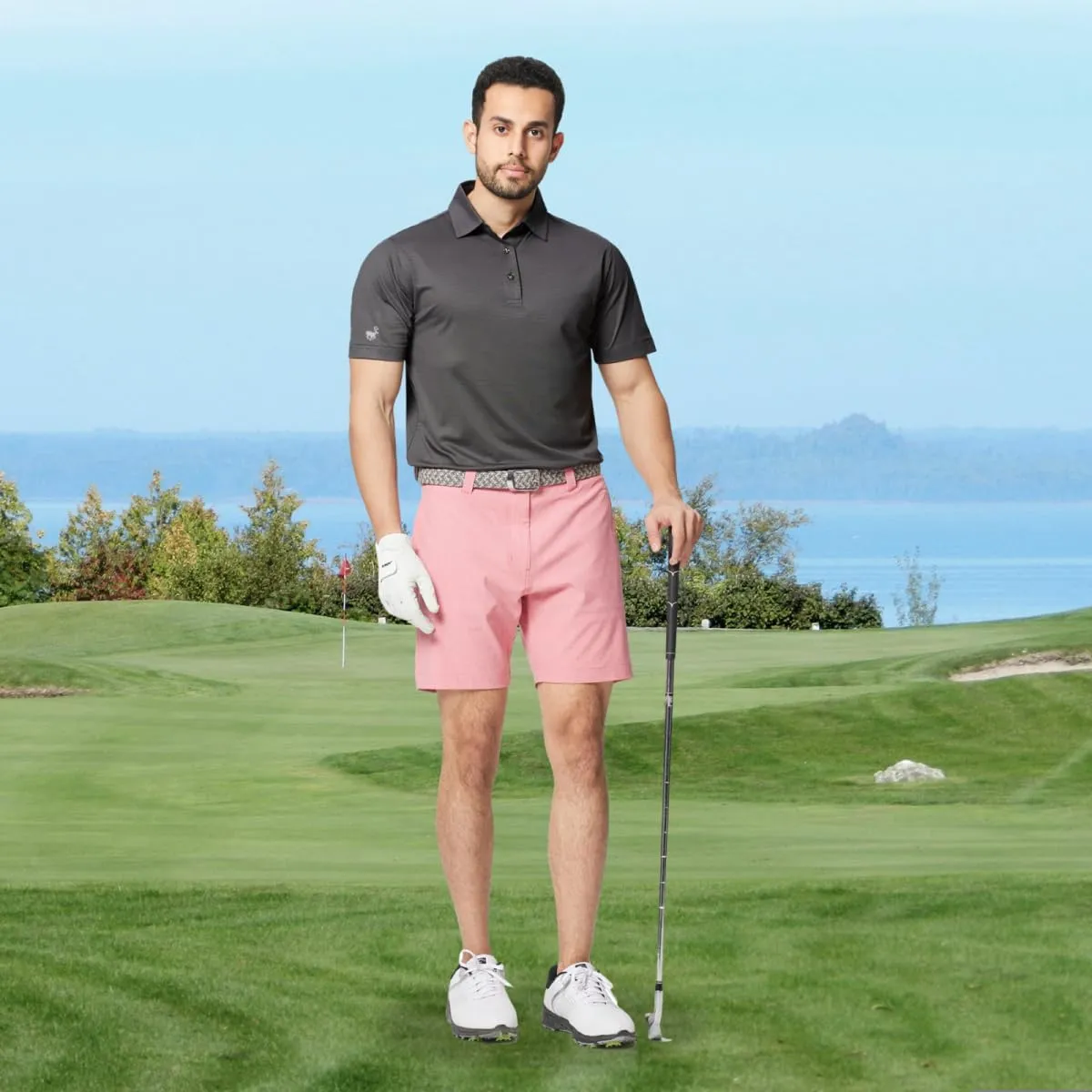 Rouen Mens Golf Shirts Short Sleeve Dry Fit Jacquard Performance Moisture Wicking Casual Pocket Collared Polo Shirts for Men