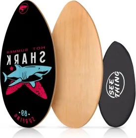 seething 35 Inch Skimboard with High Gloss Coat Wood Skim Board for Beginners,Kids, Teenagers, Adults and All Skimming(Black Shark)