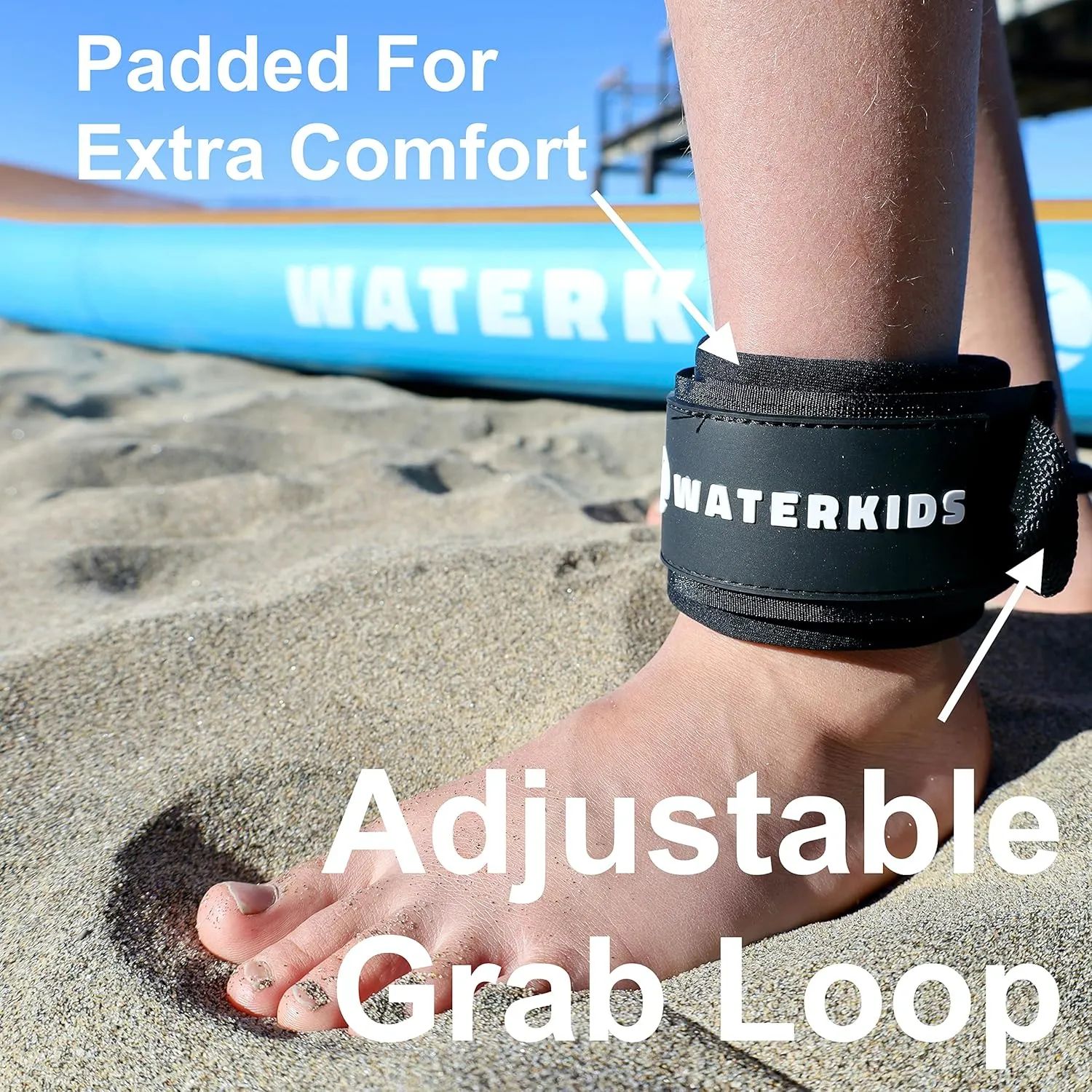 SUP Leash for Kids, Premium Adjustable 10ft Kids Paddle Board Leash, Youth Size Padded Ankle Leash Great for Children, Teens & Adults, One Size Fits All