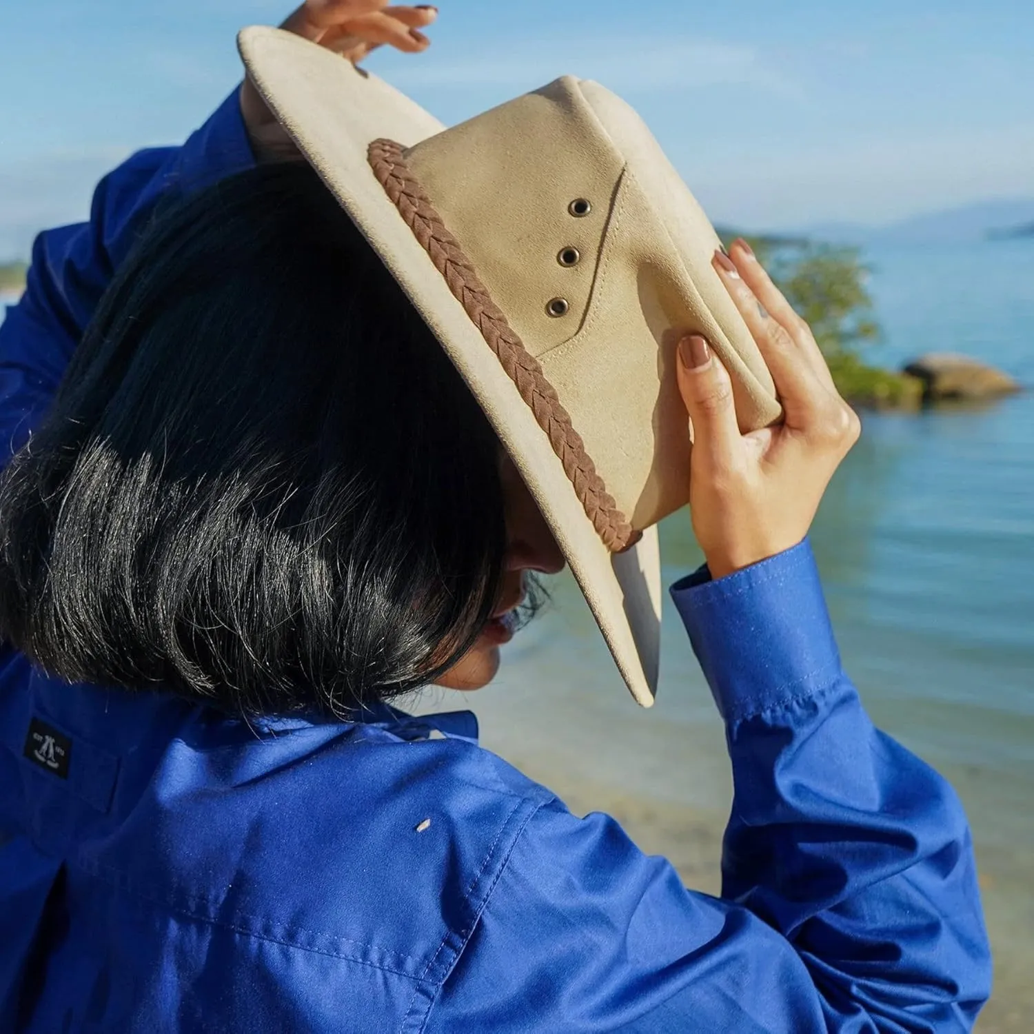 The Alice Mossback Leather Cowboy Hat from Down Under with 3- Strand Braid Hatband