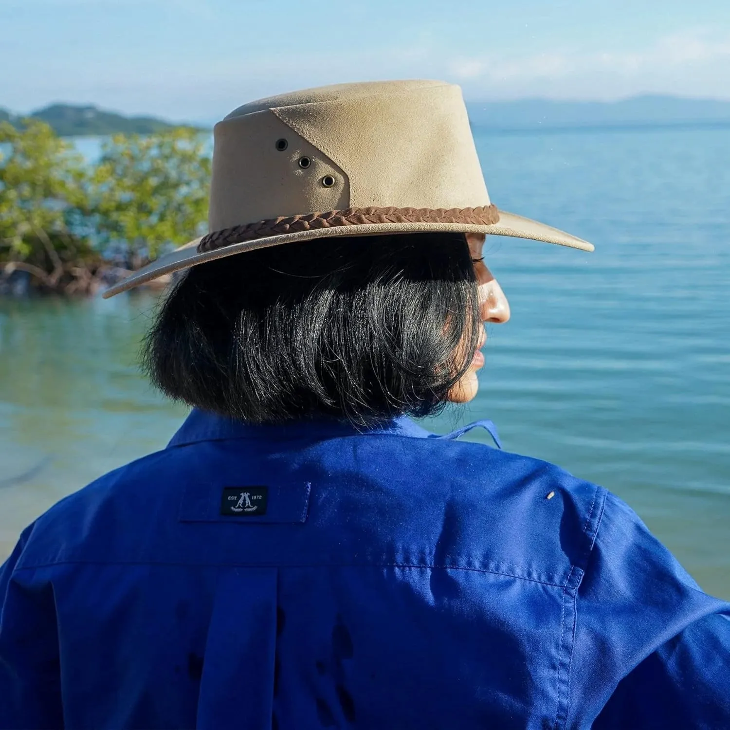The Alice Mossback Leather Cowboy Hat from Down Under with 3- Strand Braid Hatband