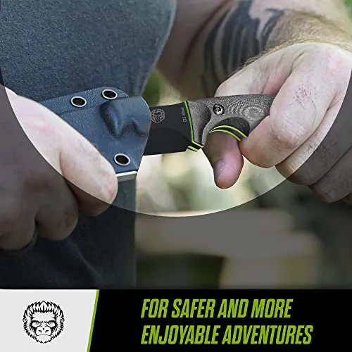 The Baby Silverback Survival Knife Giftset for Outdoors (Black Blade   Green Liner)