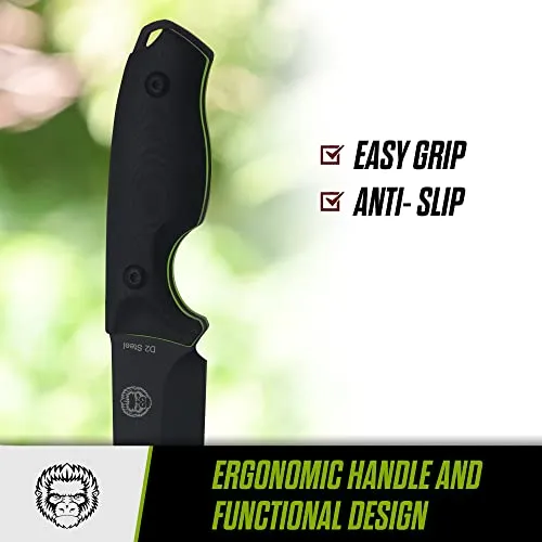 The Baby Silverback Survival Knife Giftset for Outdoors (Black Blade   Green Liner)