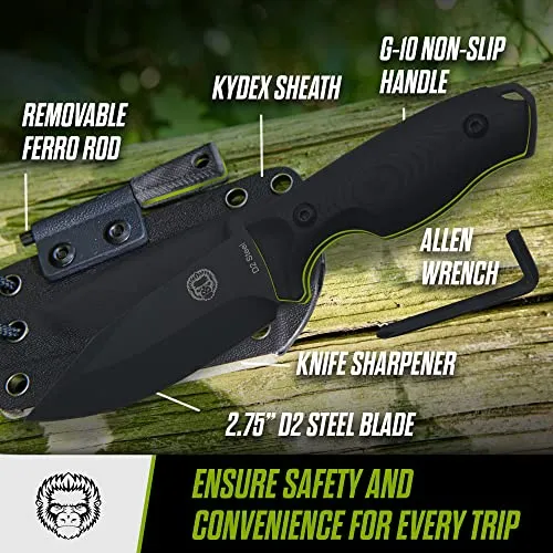 The Baby Silverback Survival Knife Giftset for Outdoors (Black Blade   Green Liner)