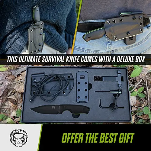 The Baby Silverback Survival Knife Giftset for Outdoors (Black Blade   Green Liner)
