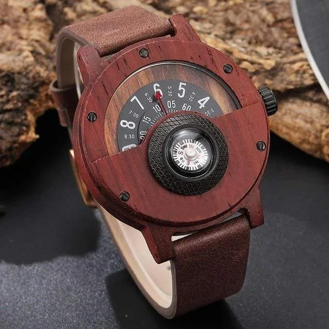 Turntable Compass Dial Wooden Watch