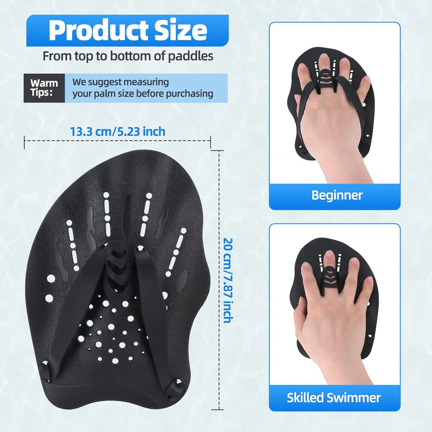 UCEDER 2pcs Swim Hand Paddles for Lap Swimming Training, Adjustable Elastic Straps Swim Gear for Adults & Kids - Improves Speed, Form & Stroke Technique