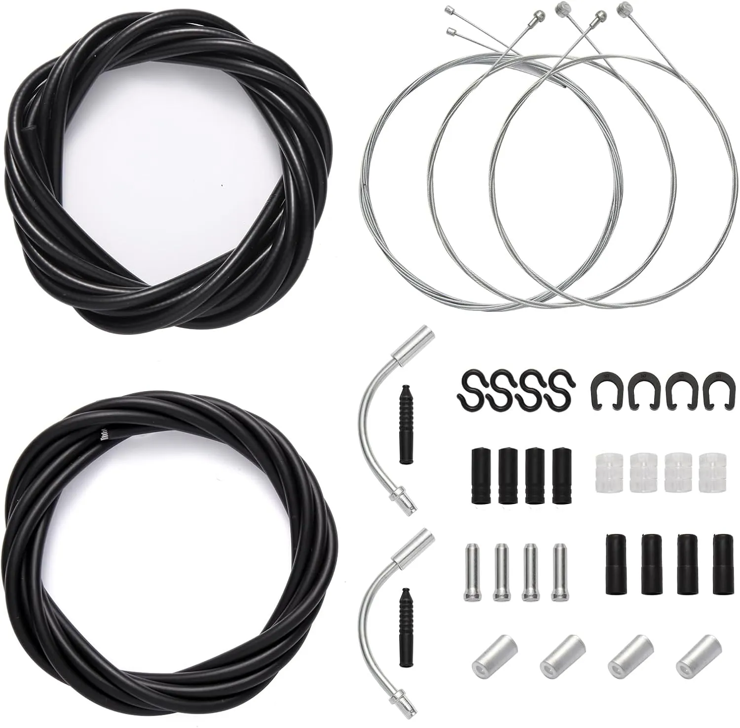 Universal Bike Brake Cable and Shift Derailleur Cable Bike Cable Housing Kit, Standard Bicycle Transmission Line with Bike Cable End Caps O-Rings, for Front and Rear Mountain MTB Road Bike Repair
