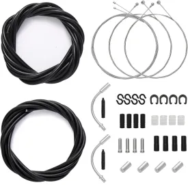 Universal Bike Brake Cable and Shift Derailleur Cable Bike Cable Housing Kit, Standard Bicycle Transmission Line with Bike Cable End Caps O-Rings, for Front and Rear Mountain MTB Road Bike Repair