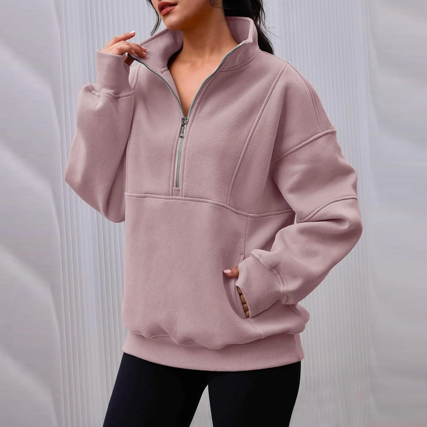 Womens Fleece Pullover Oversized Mock Neck Half Zip Sweatshirt Long Sleeve Fall Casual Comfy Hoodie Preppy Clothes
