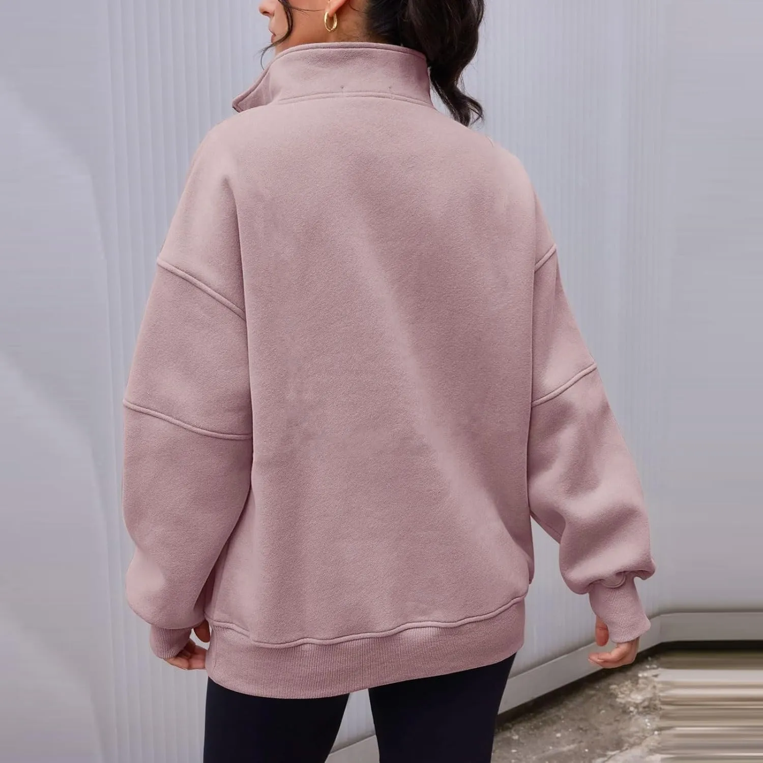 Womens Fleece Pullover Oversized Mock Neck Half Zip Sweatshirt Long Sleeve Fall Casual Comfy Hoodie Preppy Clothes