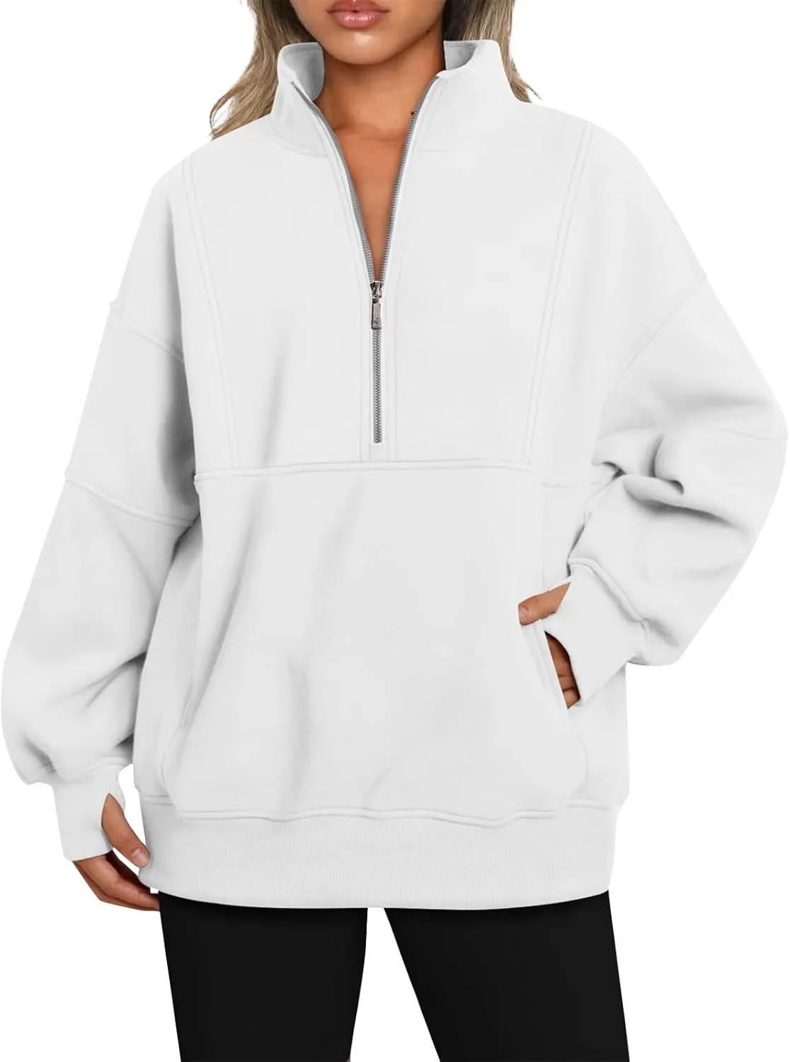 Womens Fleece Pullover Oversized Mock Neck Half Zip Sweatshirt Long Sleeve Fall Casual Comfy Hoodie Preppy Clothes
