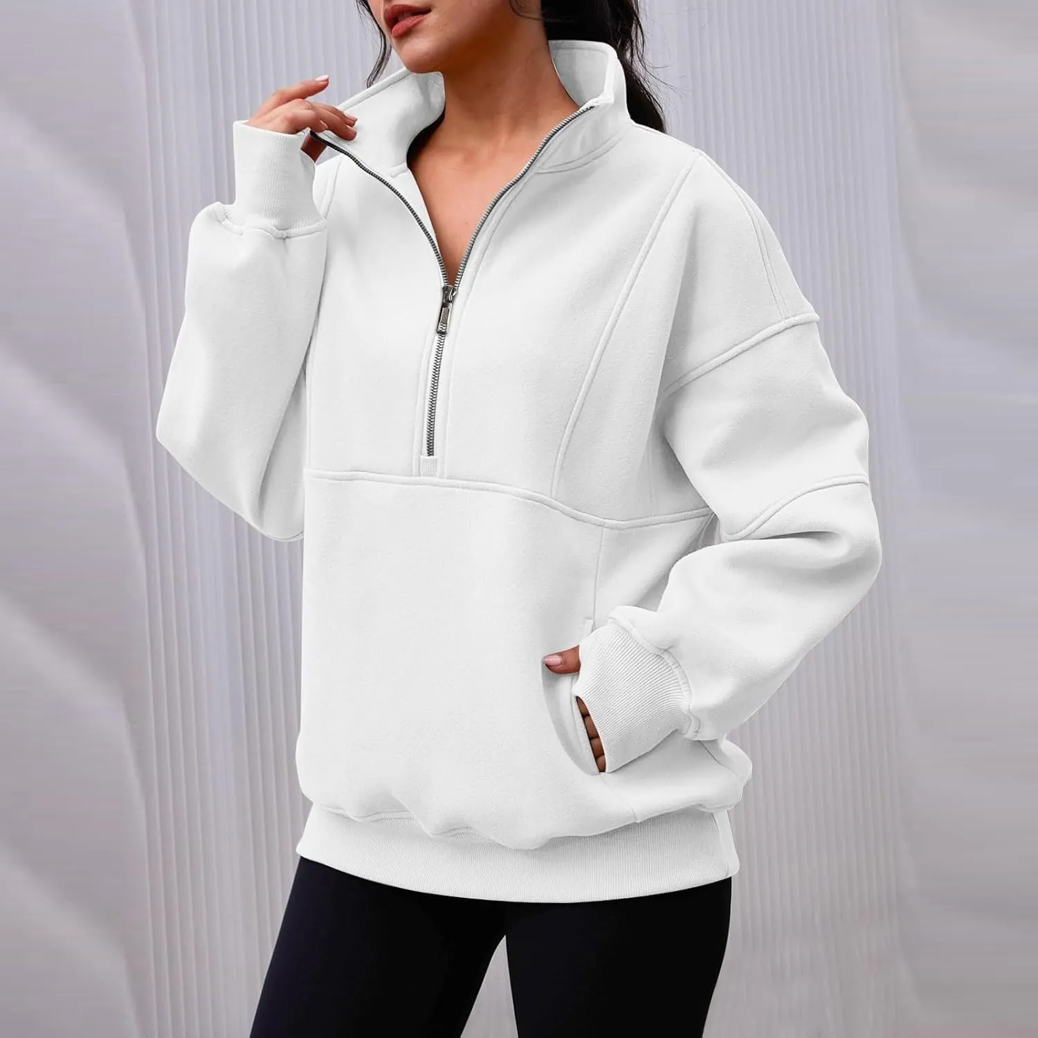 Womens Fleece Pullover Oversized Mock Neck Half Zip Sweatshirt Long Sleeve Fall Casual Comfy Hoodie Preppy Clothes