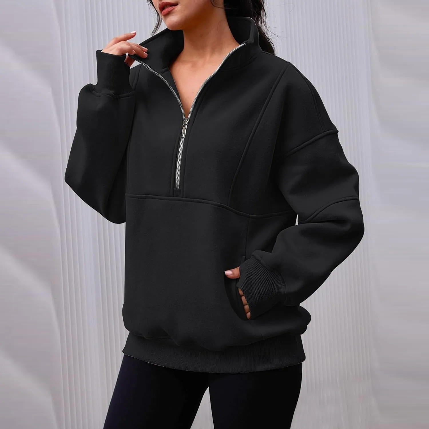 Womens Fleece Pullover Oversized Mock Neck Half Zip Sweatshirt Long Sleeve Fall Casual Comfy Hoodie Preppy Clothes