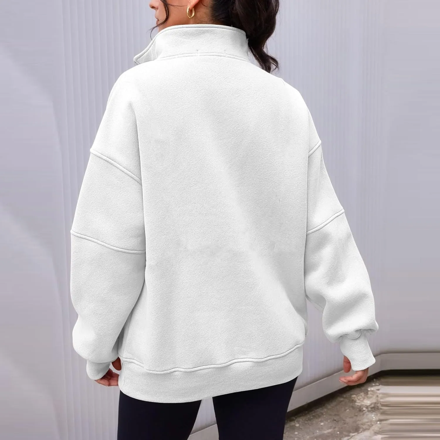 Womens Fleece Pullover Oversized Mock Neck Half Zip Sweatshirt Long Sleeve Fall Casual Comfy Hoodie Preppy Clothes