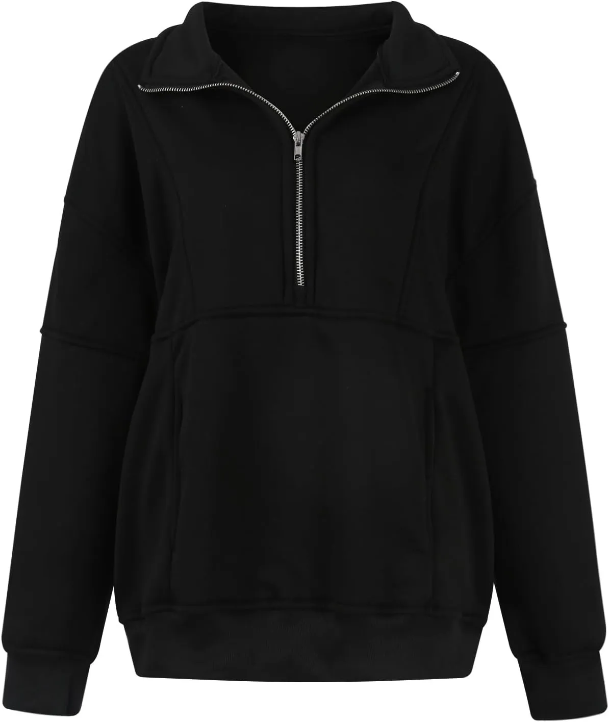 Womens Fleece Pullover Oversized Mock Neck Half Zip Sweatshirt Long Sleeve Fall Casual Comfy Hoodie Preppy Clothes