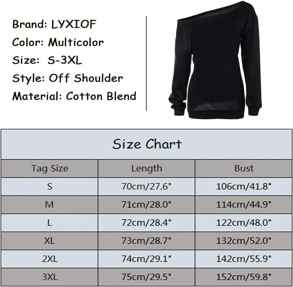 Womens Off Shoulder Sweatshirt Slouchy Long Sleeve Shirts Pullover Tops