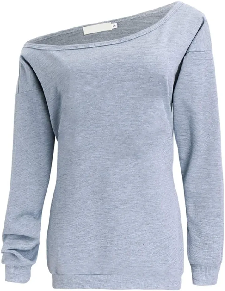 Womens Off Shoulder Sweatshirt Slouchy Long Sleeve Shirts Pullover Tops
